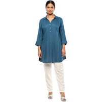 BIBA Women's Rayon Solid Regular Kurtas (SLDCR21576EAW24TEAL_Teal