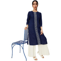 Max Women's Rayon Straight Shirt (WWEL32061INDIGO_Indigo