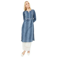 Max Women's Cotton Blend Regular Kurta (PAWWSU24CU_Indigo_S