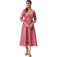 Aurelia Women Polyester Lilac Rose Floral Printed A-Line Kurta_22Aua13603-505304_XXL