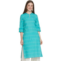 Aurelia Women's Rayon Solid Regular Green Printed Dobby Kurta (23FEA13799-702938