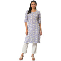 Aurelia Purple Floral Printed Printed Cotton Regular Kurta for Women