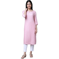 Aurelia Women's Viscose Solid Regular Kurta (23FEA12231-702548_Pink