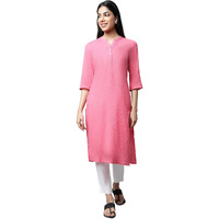 Aurelia Women's Cotton Solid Regular Pink Sheer Sucker Summer Basic Kurta (23FEA14092-605791