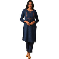 W for Woman Blue Woollen Embroidered Kurta_22JUF11589-920675_S