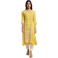 W for Woman Yellow Glitter Printed A-line Kurta_23FEW18651-120059_S_8