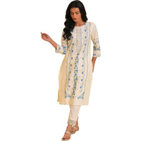 W for Woman Ecru Floral Printed Cotton Straight Long Kurta