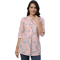 Aurelia Peach Striped Cotton Regular Kurti for Women