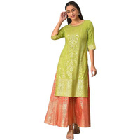 Aurelia Green Foil Hand Work Regular Kurta for Women