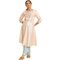 W for Woman Women's Viscose Solid Regular Kurta (23AUW19242-219277_Peach_14)