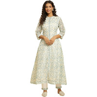 W for Woman Women's Polyester Floral Regular Kurta (23AUW19726-121425_Ecru_8)