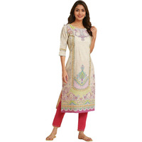 W For Woman Off W For Womanhite Paisley Printed Cotton Straight Long Foil Kurta