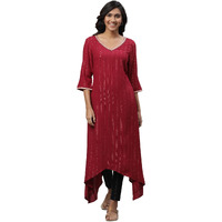 Aurelia Women's Wine Stripes Yarn Dyed Rayon Crepe Aline Kurta_23AUA14303-704168_S