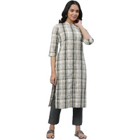 Aurelia Green Checked Cotton Regular Kurta for Women
