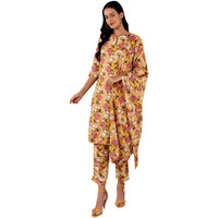 W Yellow Floral Printed Women's Kurta Dupatta Bottomwear Set