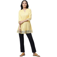 Aurelia Womens Solid A-Line Kurti | V-Neck Kurti for Women | Solid Kurti for Women | Beautiful Regular Fit Kurti for Women Yellow