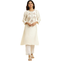 W for Woman Women's Viscose Rayon Solid Regular Kurta (23AUW19798-220759_Ecru_12)
