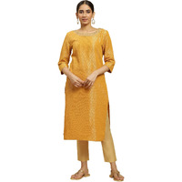 W for Woman Women's Cotton Blend Solid Regular Kurta (23AUW12748-313367_Yellow