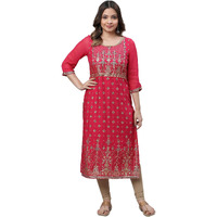 Aurelia Pink Foil Pattern Lace Straight Long Kurta