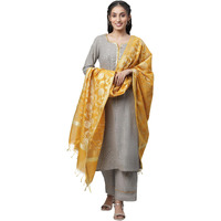 Aurelia Grey Checked Yarn Dyed Cotton Kurta Dupatta Bottomwear