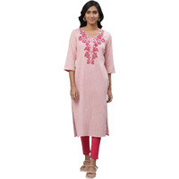 Aurelia Pink Floral Printed Printed Cotton-Rayon Blend Straight Long Kurta for Women