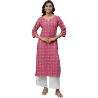 Aurelia Maroon Geometric Printed Printed Lace Cotton Straight Long Kurta