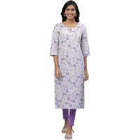 Aurelia White Floral Printed Printed Cotton Straight Long Kurta for Women