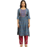 W for Woman Blue Embroidered Festive Kurta_23AUW19862-122779_L