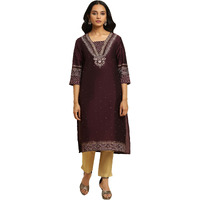 W for Woman Purple Embellished Straight Festive Kurta_23AUW10286-122888_XS