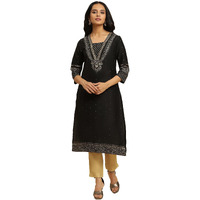W for Woman Women's Viscose Rayon Solid Regular Kurta (23AUW10286-122896_Black