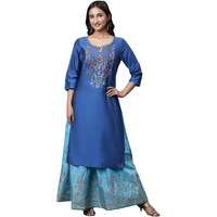 Aurelia Blue Embroidered Zari Sequin Blend Straight Long Kurta