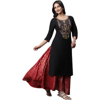 Aurelia Black Embroidered Blend Long Kurta with Sequins