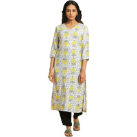 W for Woman Women's Rayon Floral Regular Kurta (23AUW10257-122852_Ecru