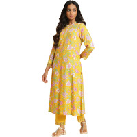 W for Woman Kurta & Straight Pant_23AUWS10124-121545_M Yellow
