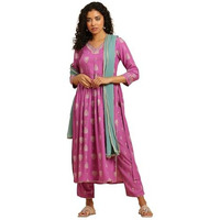 W Purple Paisley Printed Women's Kurta Dupatta Bottomwear Set