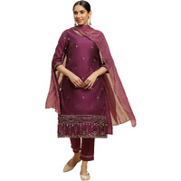 W for Woman Women's Viscose Kurta, Slim Pant & Dupatta (23AUWS10295-220629_Raspberry Purple