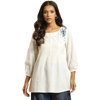W For Woman W For Womanhite Embroidered Cotton Tunic Top with Beads