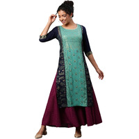 Aurelia Women's Viscose Regular Kurta (24FEA14530-507307_Navy Blazer