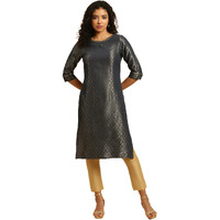 W for Woman Women's Viscose Geometric Regular Kurta (23AUSTW10700-313366_Grey