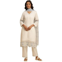 W Women White Solid Cotton Co-Ord Kurta Set, Straight Pant & Dupatta_24FEWS10512-221213_2XL