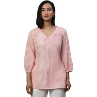 Aurelia Women's Cotton Striped Regular Kurti (24FEA30426_Peach