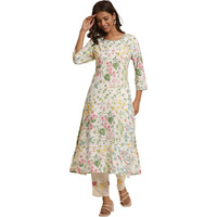 W Women White Floral Print Viscose A-Line Kurta_24FEW10592-121987_S