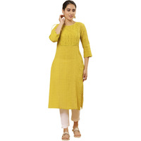 W for Woman Yellow Embroidered Cotton Straight Kurta_24FEW11368-221947_S