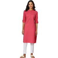 W for Woman Pink Solid Cotton Blend Straight Kurta (Size: 3XL)-24ONW12285-222987