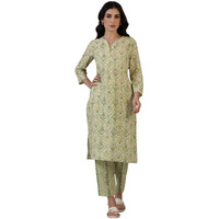 W for Woman Off-White Floral Printed Pure Cotton A-line Kurta and Pants Co-ord Set (Size: M)-WS12336-125449