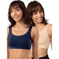 NYKD Women's Cotton Non Padded Wire Free Everyday Bra Bra, NYB113PO2, Peacoat, Skin, XS, 2N