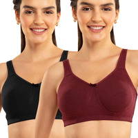 NYKD Everyday Cotton Bra for Women - Encircled with Love | Non-Padded | Wirefree | Full Coverage with Side Support Shaper (NYB169) Black/Windsor Wine,40B