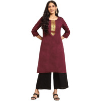 rangita Maroon Cotton Knee Length Solid Straight Kurti for Women | Kurta for Women_M