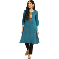 rangita Blue Cotton Knee Length Solid Straight Kurti for Women | Kurta for Women_M