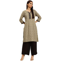 rangita Beige Cotton Knee Length Printed Straight Kurti for Women | Kurta for Women_S